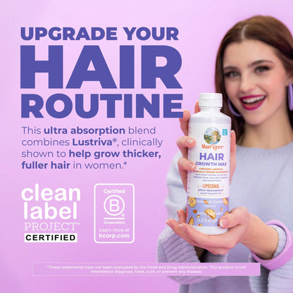 MaryRuth's Hair Growth Max Liposomal for Women | Lustriva® + Biotin 10000mcg + Pumpkin Seed Oil | Thicker Hair | Hair Care | Wrinkles, Fine Lines, Skin Care | Ages 18+ | CLP Certified | 15.22 Fl Oz
